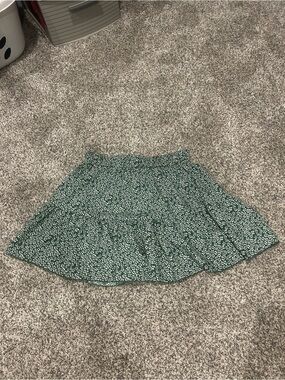 Green Floral Tiered Mini Skirt